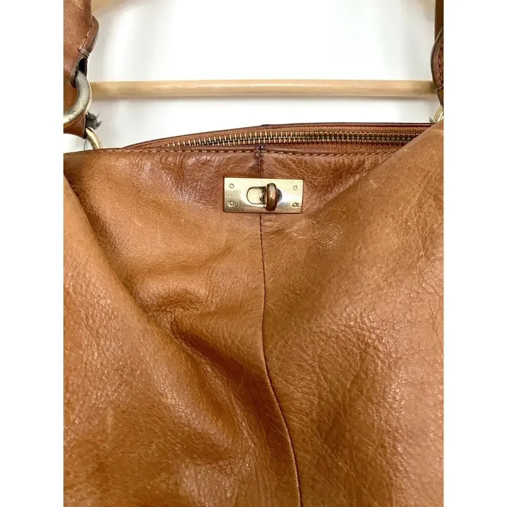 J. Crew Brompton Cognac Brown Pebbled Leather Slouchy Hobo Satchel Bag